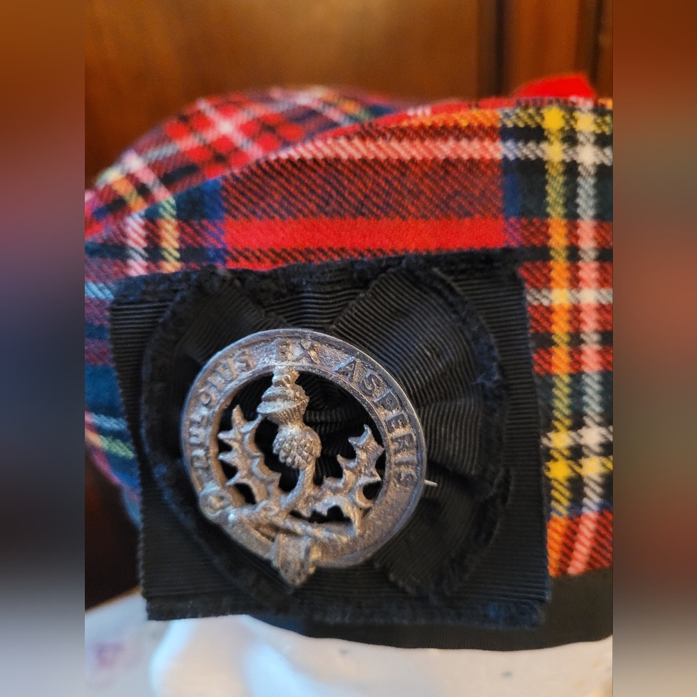 VTG SIZE 7 1/4 Red Tartan Plaid Scottish Highland GLENGARRY Cap Made Scotland - Picture 2 of 8
